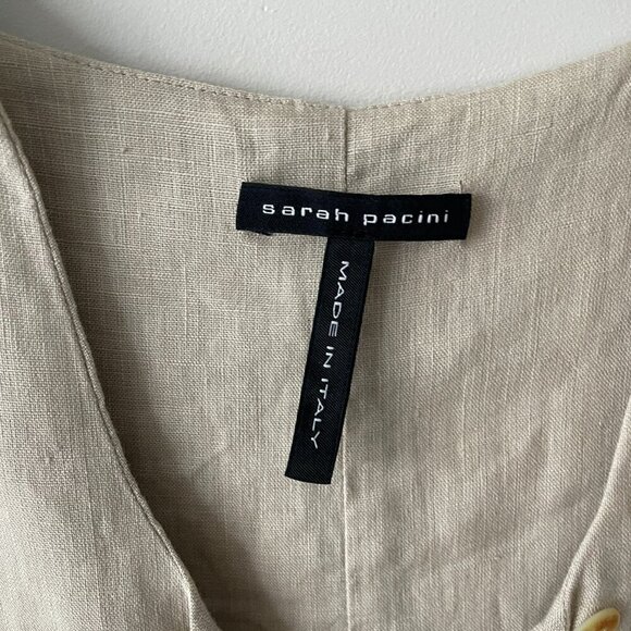 Sarah Pacini Linen Pullover V-Neck Casual Sleeveless Mini Dress Brown XS - Picture 7 of 8